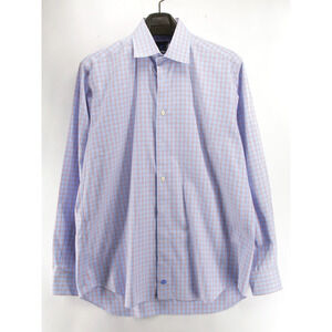 DAVID DONAHUE Shirt Mens 16 34/35 Blue Red Plaid Button Up 100% Cotton